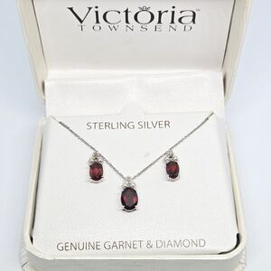 Victoria Townsend Garnet Diamond 925 Sterling Silver Earrings & Necklace Set NEW